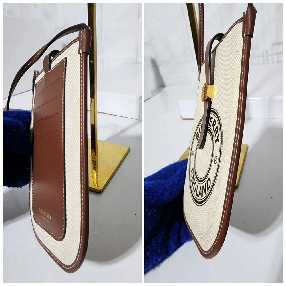 Burberry England sacoche canvas and calf leather crossbody bag Brown/Cre…